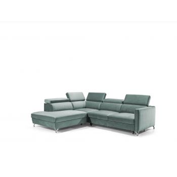 Coltar Mazzi Extensibil cu Arcuri Ondulate si Spuma Poliuretanica, Sezlong pe Stanga, Suprafata de Dormit 200x120 cm, cu Lada de Depozitare, Tetiere Reglabile, l265xA220xH75-95 cm