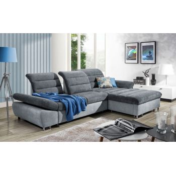 Coltar Romisa Medium Extensibil cu Arcuri Ondulate si Spuma Poliuretanica, Sezlong pe Dreapta, Suprafata de Dormit 251x140 cm, cu Sertar de Depozitare, Spatar/Tetiere/Cotiere Reglabile, l310xA202xH91-105 cm
