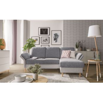 Coltar Sorimas Extensibil cu Arcuri Ondulate si Spuma Poliuretanica, Sezlong pe Dreapta, Suprafata de Dormit 190x120 cm, cu Lada de Depozitare, Tetiera si Cotiere Reglabile, l226xA155xH96 cm